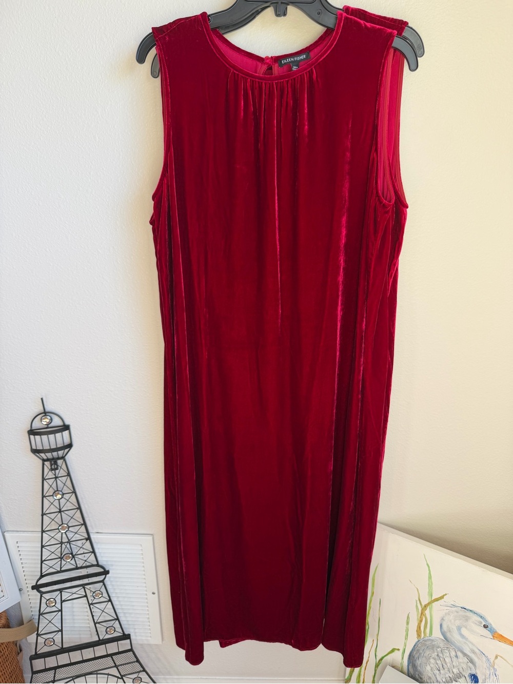 NWT Eileen Fisher Velvet Column Dress Ruby Red Sleeveless Midi Size M - Picture 4 of 11